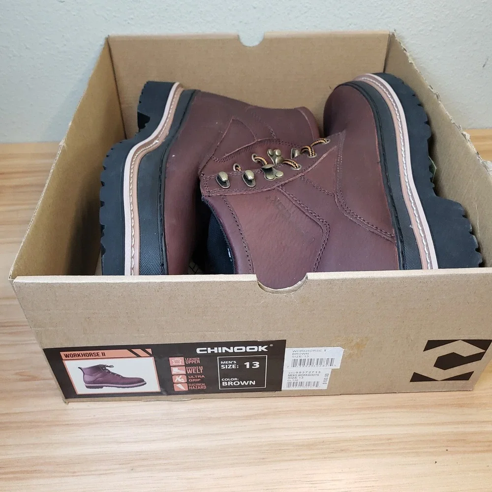 Chinook Mens Size 13 Workhorse II Leather Work Boots Brown Electrical Hazard NEW